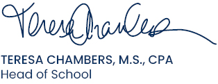 Signature of Teresa Chambers, M.x., CPA, Head of School